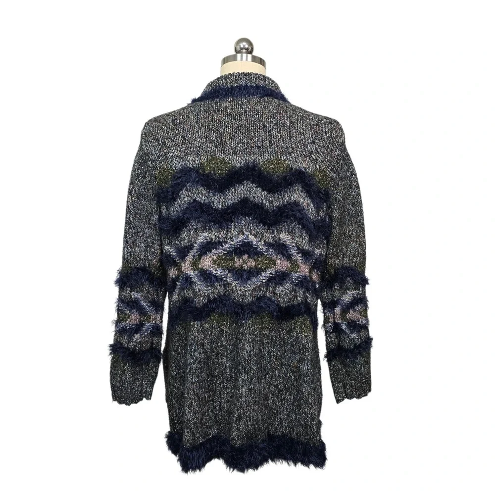 NIC+ZOE Mixed Media Faux Fur‎ Trim Long Cardigan Sweater Women's Size Large